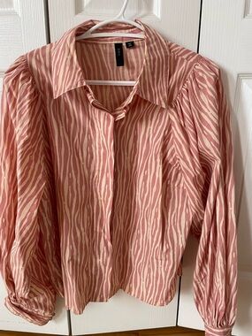 A New Day Pink Zebra Print Button-Up Blouse